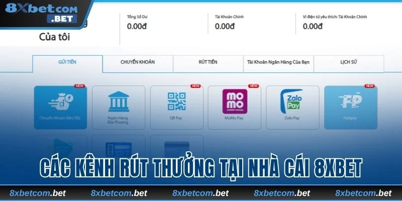 Các phương thức rút thưởng tại nhà cái 8xbet