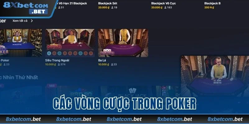 Các vòng cược chi tiết trong Poker 8xbet