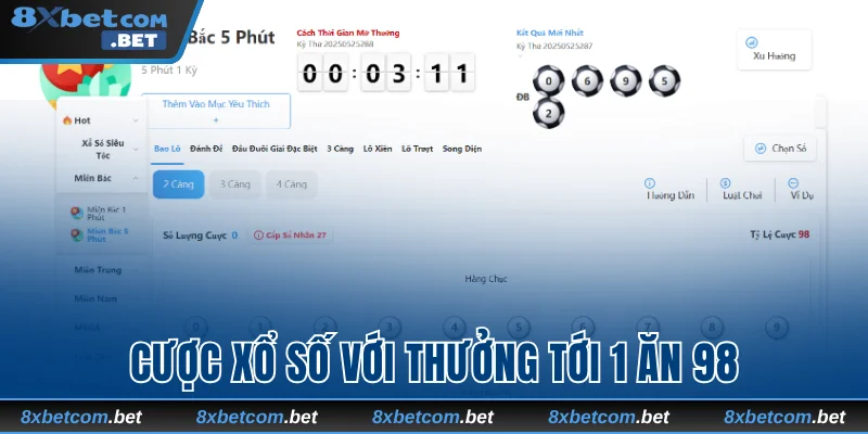 Cược xổ số với thưởng tới 1 ăn 98