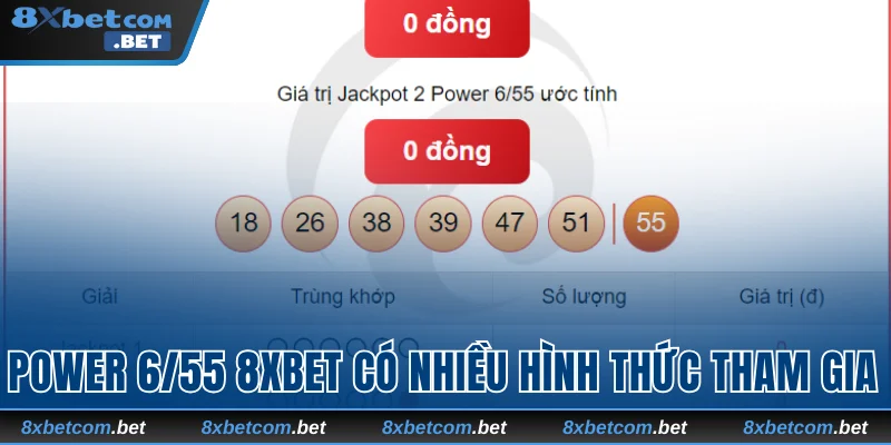 Power 6/55 8xbet có nhiều hình thức tham gia dự thưởng